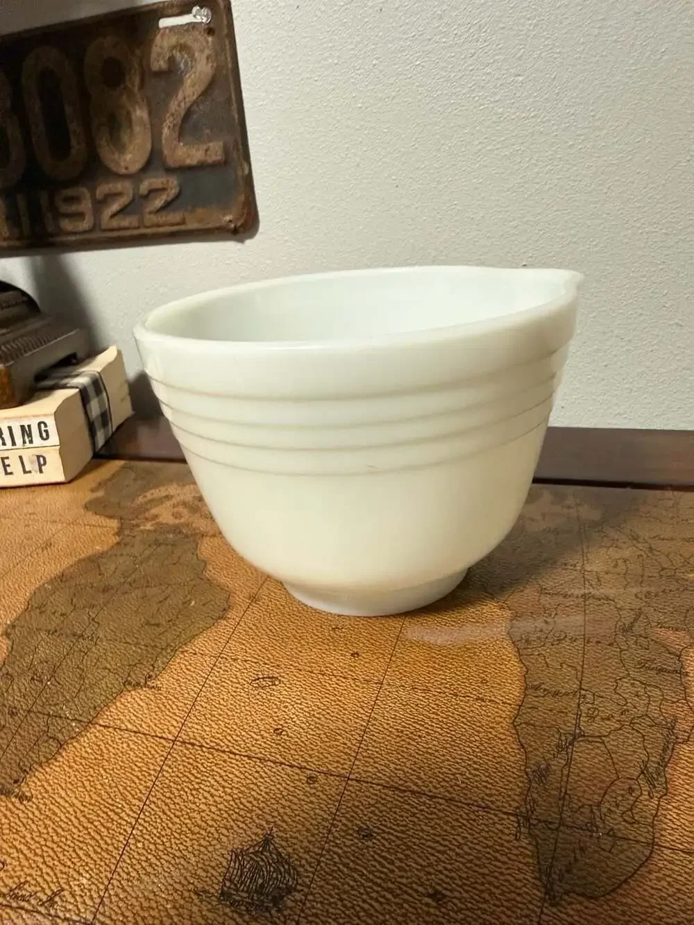Vintage Pyrex Hamilton Beach White Milk Glass Ribbed Mixing Bowl with Spout